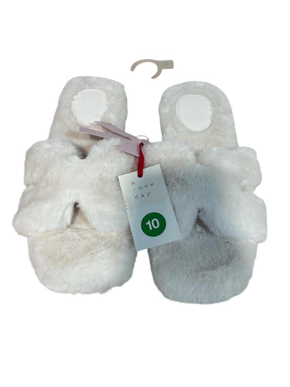 A New Day Women's Sage Off-White Cream Super Soft Slide Slippers NWT